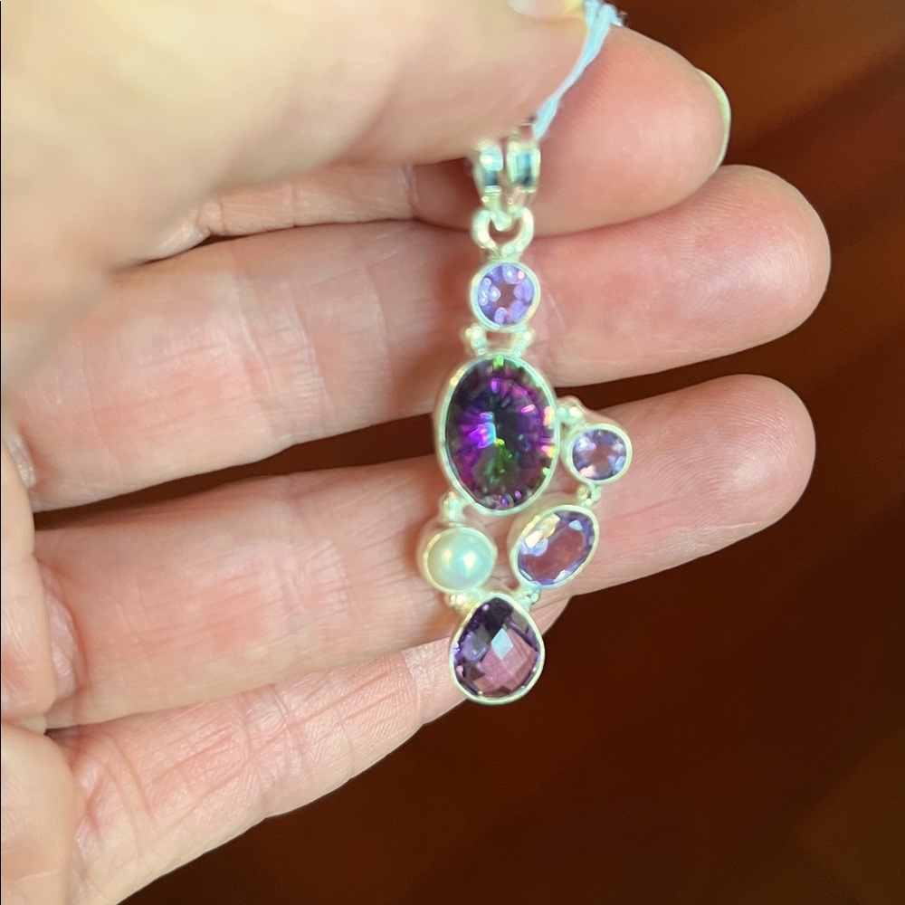 Elegant Sterling Silver Mystic Topaz,Amethyst Pendant
